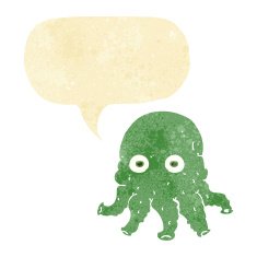 cartoon alien squid face with speech bubble N5