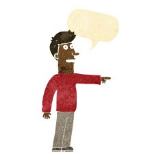 cartoon man pointing with speech bubble N23