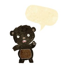 cartoon waving black bear cub with speech bubble N6