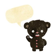 cartoon waving black bear cub with speech bubble N7