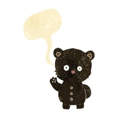 cartoon waving black bear cub with speech bubble N8