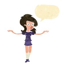 cartoon confused pretty girl with speech bubble N2