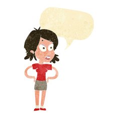cartoon woman with hands on hips speech bubble N34
