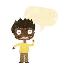 Cartoon happy boy with speech bubble N25