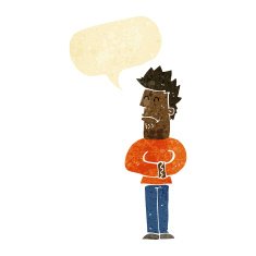 cartoon nervous man with speech bubble N18