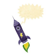 cartoon space rocket with speech bubble N5
