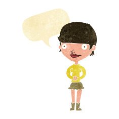 cartoon friendly woman with speech bubble N13