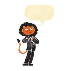 cartoon lion businessman with speech bubble