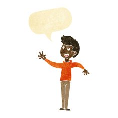 cartoon man waving with speech bubble N4