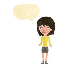 cartoon woman shrugging shoulders with speech bubble N76