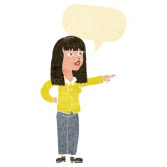 cartoon pretty woman pointing with speech bubble N8