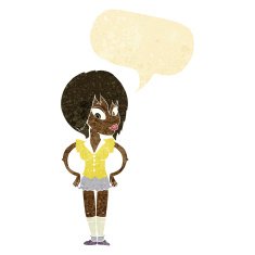 cartoon woman with hands on hips speech bubble N37