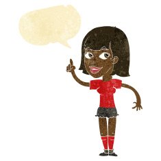 cartoon pretty girl with idea speech bubble N3