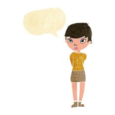 cartoon shy woman with speech bubble N9