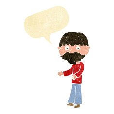 cartoon happy bearded man with speech bubble N2