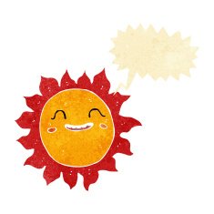 cartoon happy sun with speech bubble
