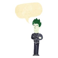 cartoon happy vampire man with speech bubble N6