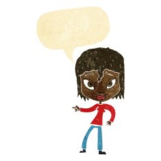 cartoon relaxed woman pointing with speech bubble N2