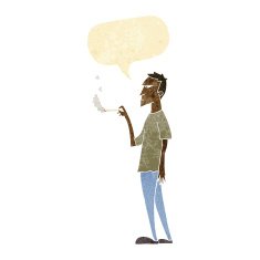 cartoon annoyed smoker with speech bubble
