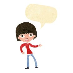 cartoon woman pointing with speech bubble N36