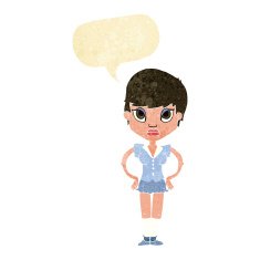 cartoon annoyed girl with speech bubble N3