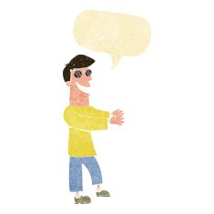 cartoon grinning man wearing glasses with speech bubble N2