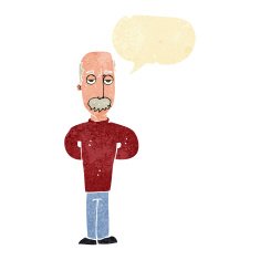 cartoon annoyed balding man with speech bubble N2