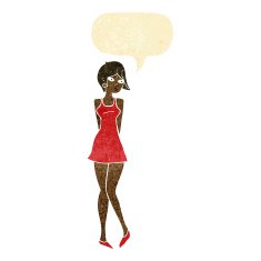 cartoon pretty woman in dress with speech bubble N7
