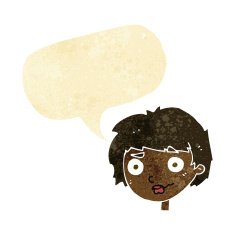 cartoon confused woman with speech bubble N16