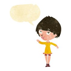 cartoon woman waving with speech bubble N49