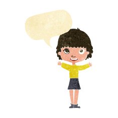 cartoon woman waving with speech bubble N50