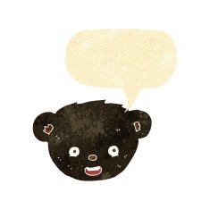 cartoon black bear face with speech bubble N3
