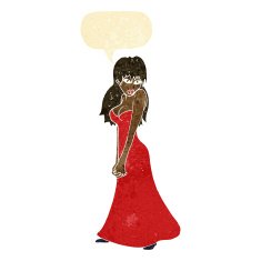cartoon pretty woman in dress with speech bubble N8
