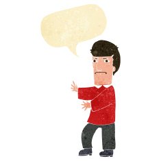 cartoon grumpy man with speech bubble N4