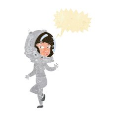 cartoon woman wearing space helmet with speech bubble N4