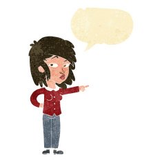 cartoon woman pointing with speech bubble N38
