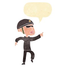 cartoon man in bike helmet pointing with speech bubble N2