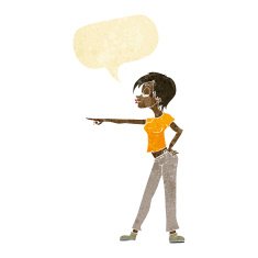 cartoon woman pointing with speech bubble N39