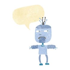 cartoon robot with speech bubble N29