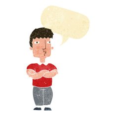 cartoon man with crossed arms speech bubble N6