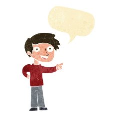 cartoon man pointing with speech bubble N25