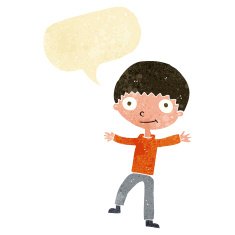 Cartoon happy boy with speech bubble N30