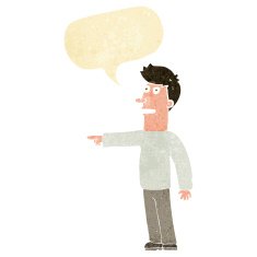 cartoon man pointing with speech bubble N26