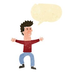 cartoon stressed out man with speech bubble N3