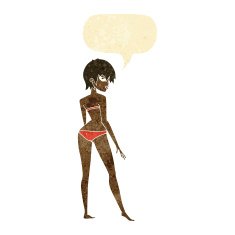 cartoon woman in bikini with speech bubble N10