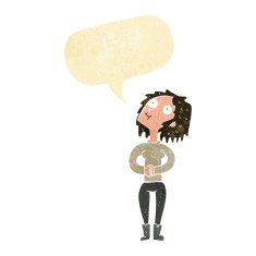 cartoon woman looking upwards with speech bubble N2