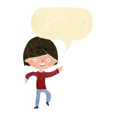 cartoon man pointing with speech bubble N27