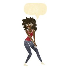 cartoon woman posing with speech bubble N3