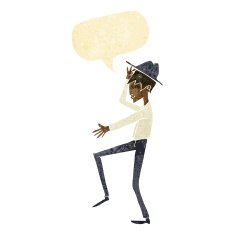 cartoon fashionable man with speech bubble