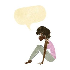 cartoon woman sitting with speech bubble N3
